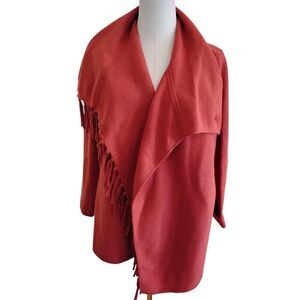 Rafaella Rust Open Front Fringe Cardigan Size Medium